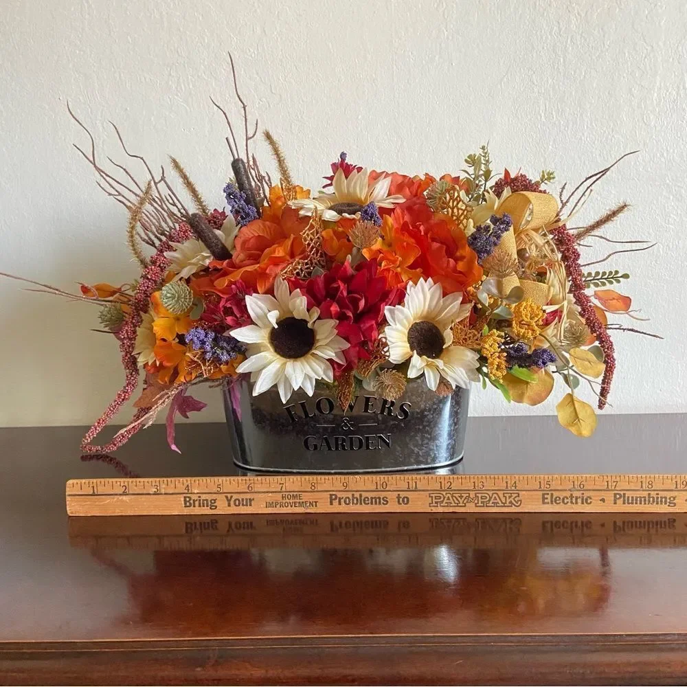 Faux Floral Bouquet With Orange Roses/Cream Sunflowers